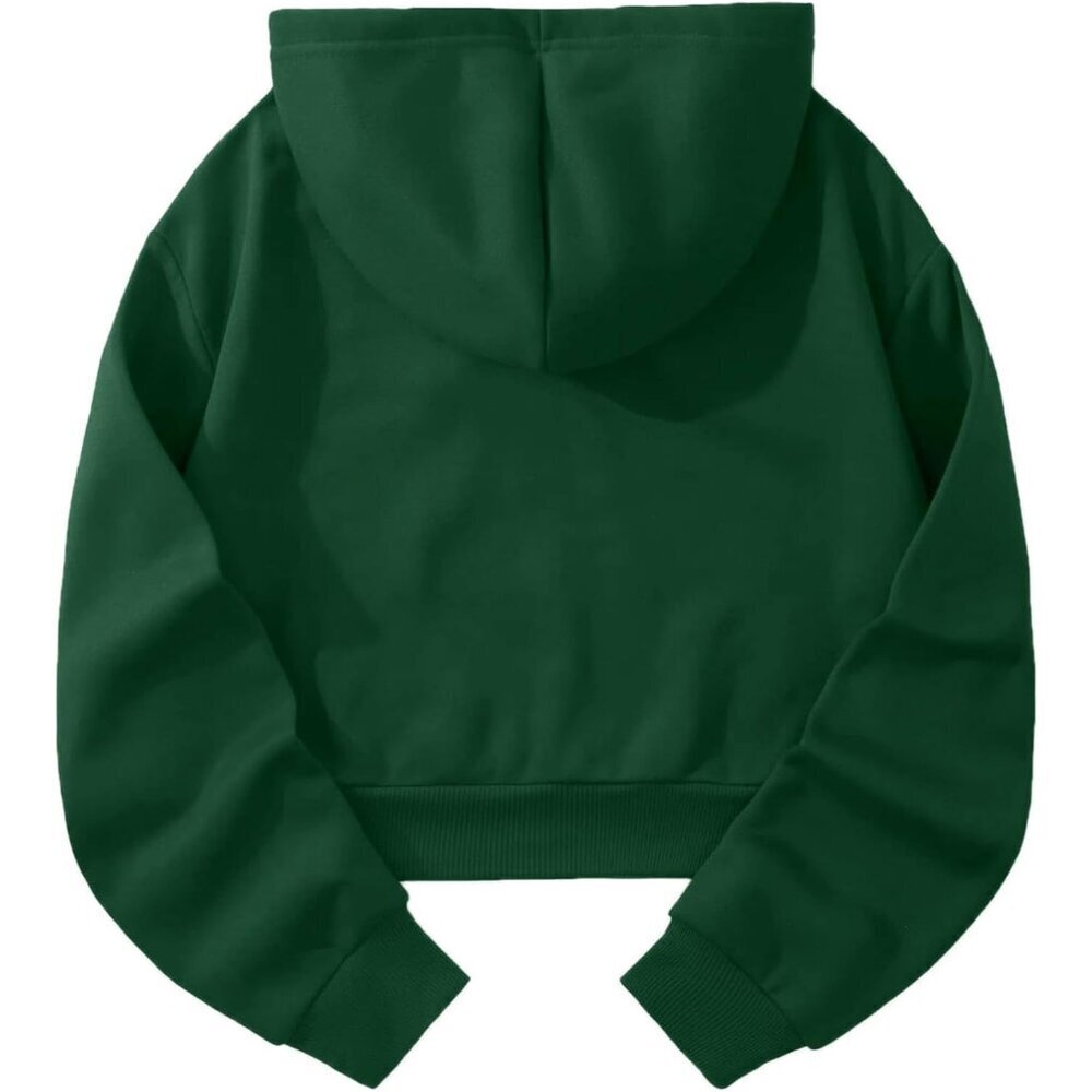 Women’s Cropped Hoodie Green Red Brooklyn Long Sleeve Drawstring Casual - Picture 2 of 4